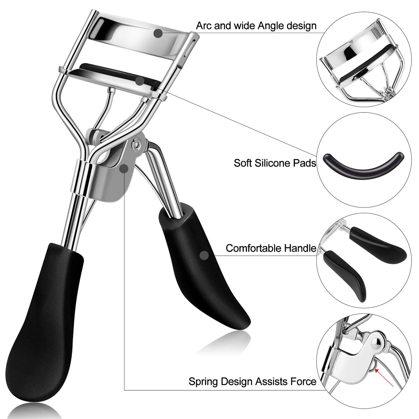 Zowor Eyelash Curler with Comb and Brush Fit All Eye Shape Curved Eyelash Curlers with 5PCS Silicone Refill Pad,Natural and Long Lasting Lash Curler