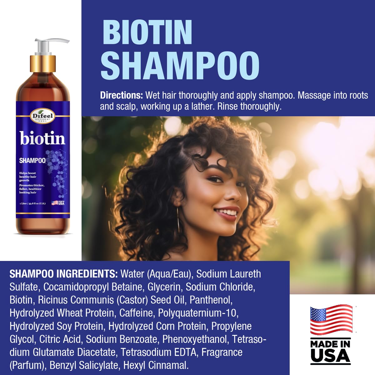 Difeel Elevated Biotin Shampoo 33.8oz, Conditioner 33.8oz & Oil 8oz 3-PC Large Boxed Gift Set