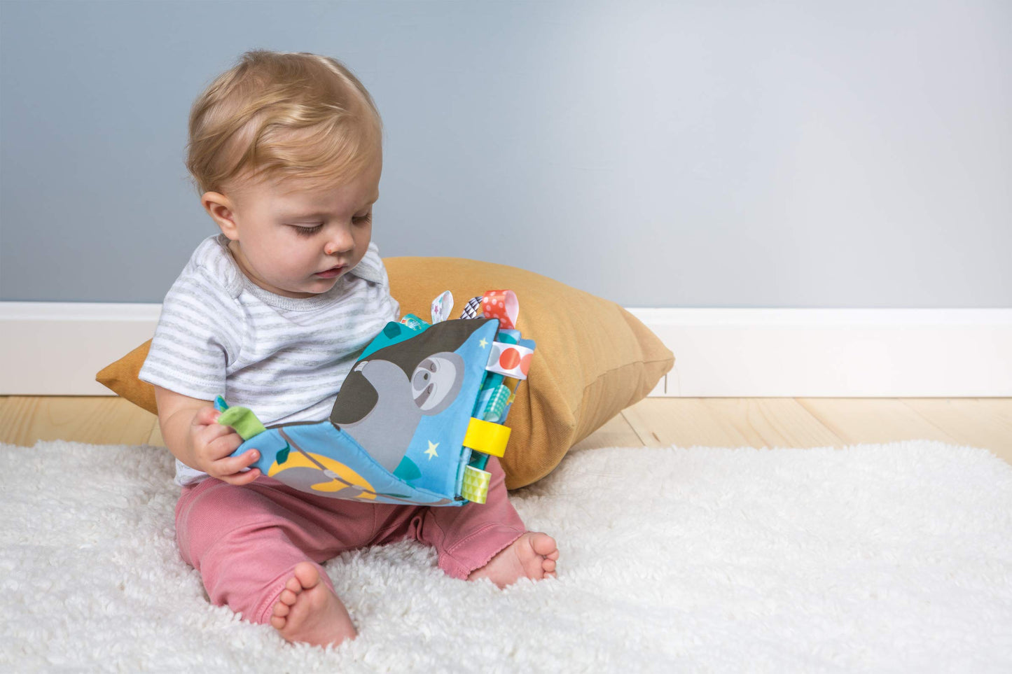 Taggies Touch & Feel Soft Cloth Book with Crinkle Paper & Squeaker, Molasses Sloth