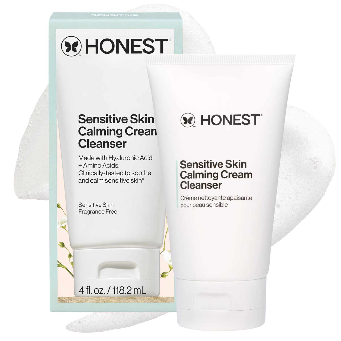 Honest Beauty Sensitive Skin Calming Cream Cleanser | Gently Cleanses, Hydrates, + Calms Skin | Hypoallergenic, Fragrance Free, Vegan | 4 fl oz