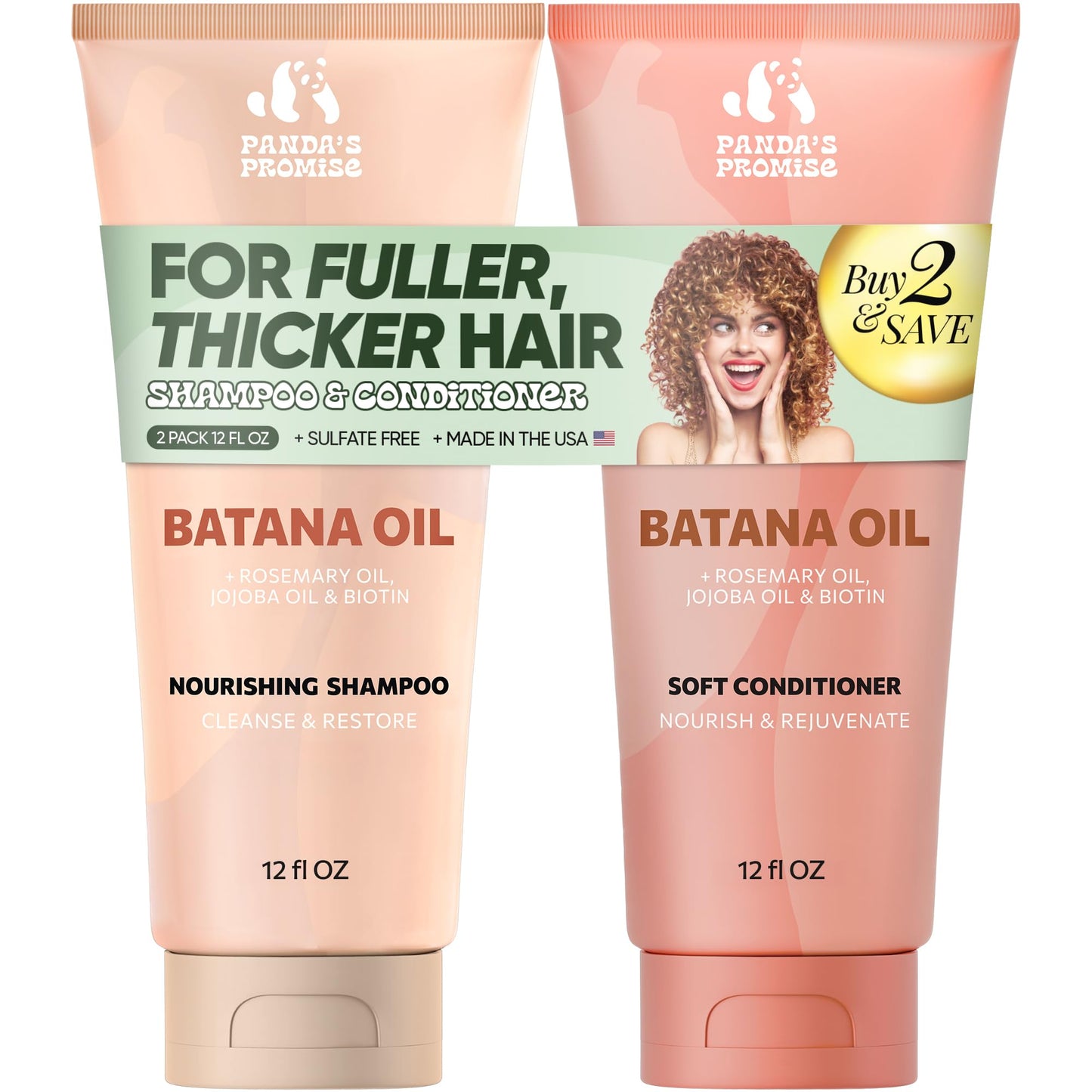 Panda's Promise Batana Oil Shampoo and Conditioner Set - Sulfate-Free Haircare with Batana Oil Nourishing Duo for Smooth, Soft and Manageable Hair