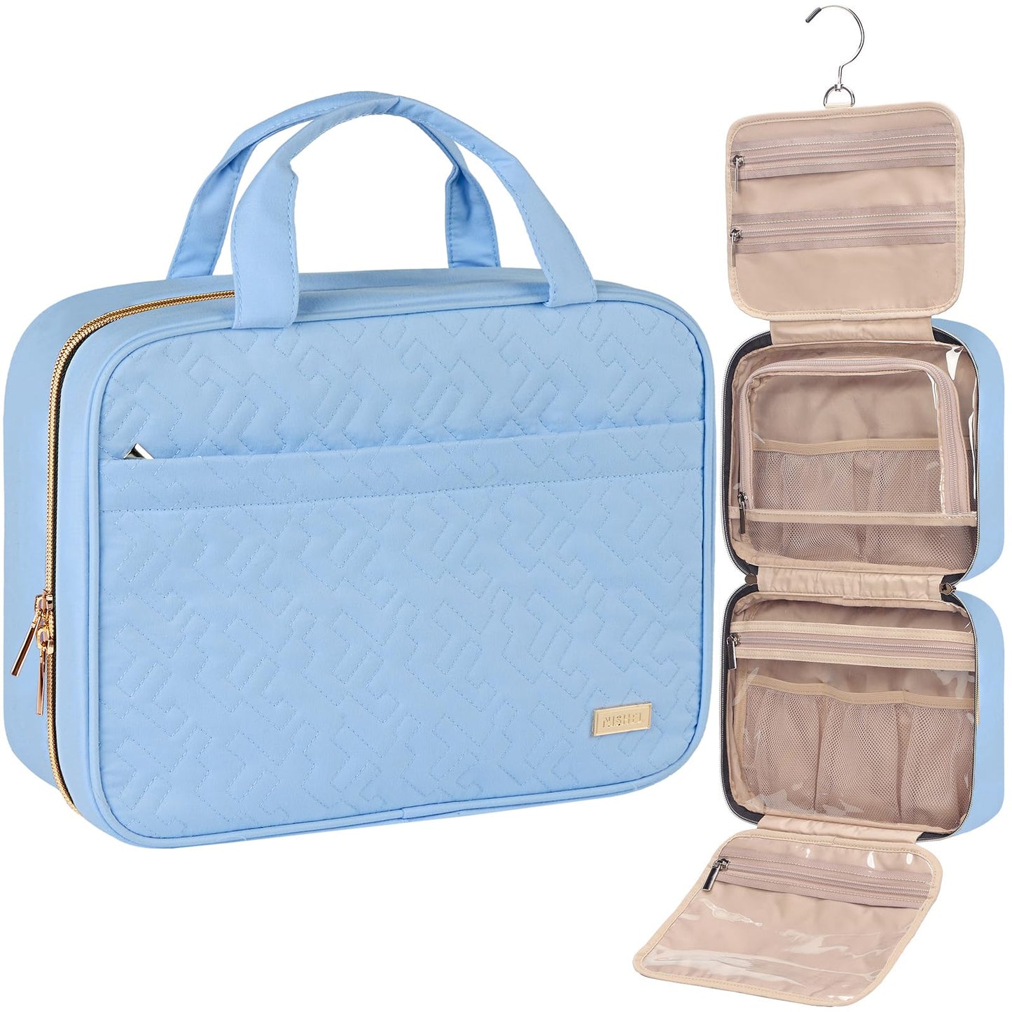 NISHEL Travel Toiletry Bag for women, Portable Hanging Organizer for Full-Sized Shampoo, Conditioner, Brushes Set, Makeup Accessories, Large Size Beauty and Personal Care NISHEL Default Title