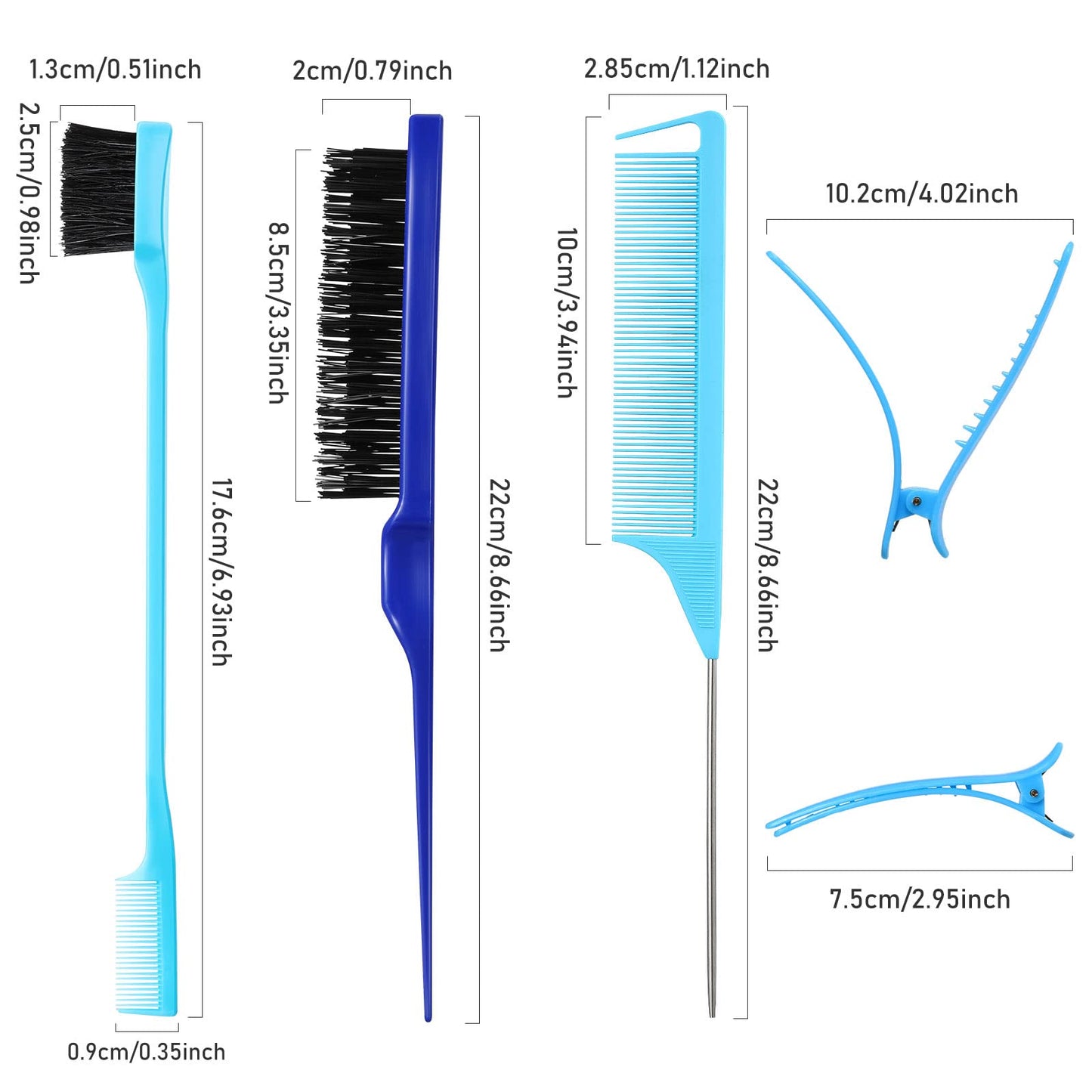 Remerry Hair Brush Set, 12 Pieces Nylon Brushes for Women & Girls - Including 3 Row Salon Teasing Brush, Double Sided Hair Edge Brush, Smooth Comb