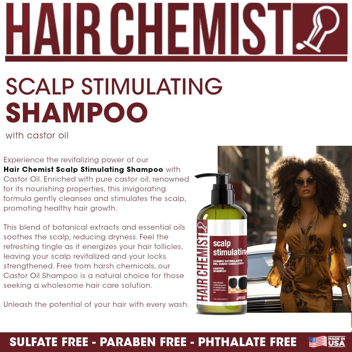 Hair Chemist Scalp Stimulating Castor Oil Shampoo 33.8 oz. & Conditioner 33.8 oz. Set - 2-PC Gift Box - Castor Oil Hair Shampoo and Castor Oil Hair