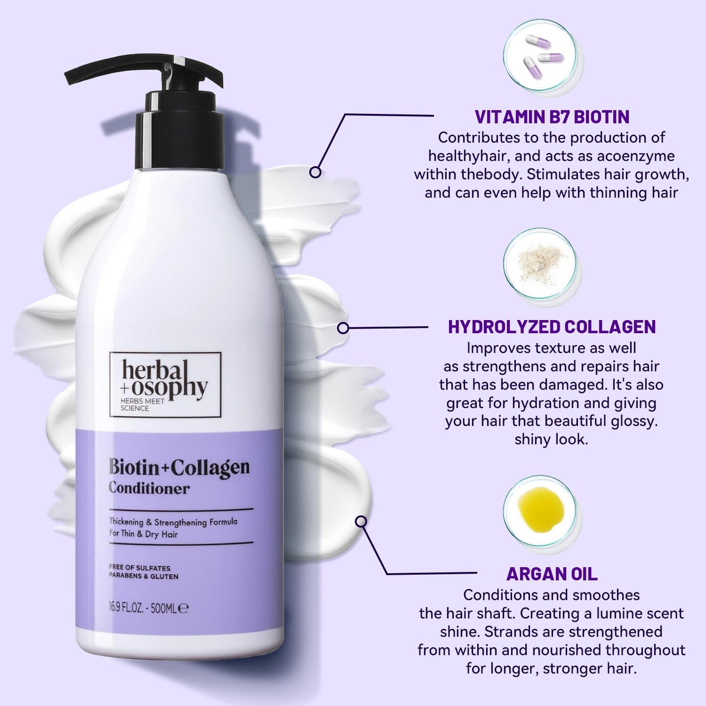 Herbalosophy Biotin & Collagen Shampoo & Conditioner Set, Hair Growth Thickening, Repair Dry, Damaged Hair Set, Infused with Vitamin B7 & Argan Oil