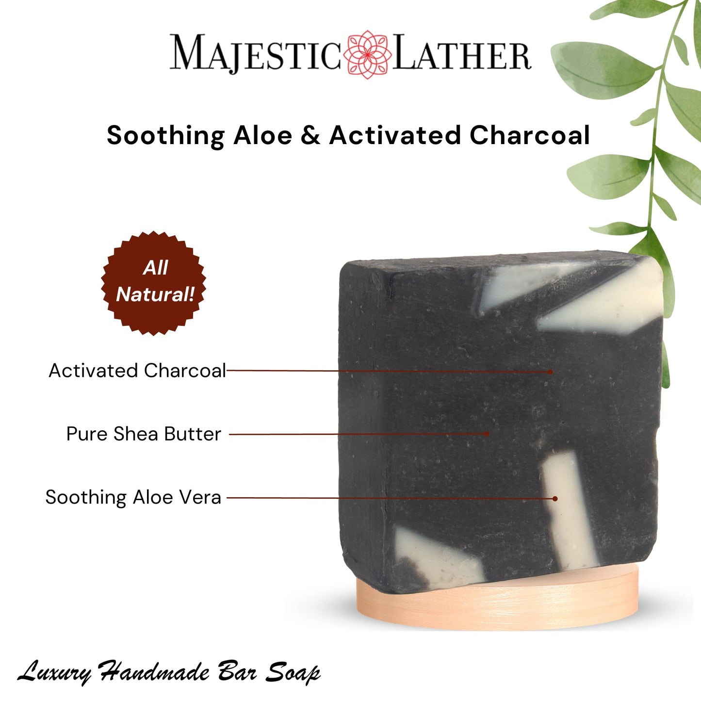 Majestic Lather Soothing Aloe & Activated Charcoal Luxury Bar Soap for Face, Body, Dry Sensitive Skin, Eczema, Psoriasis, Rosacea, ACNE and Oily Skin