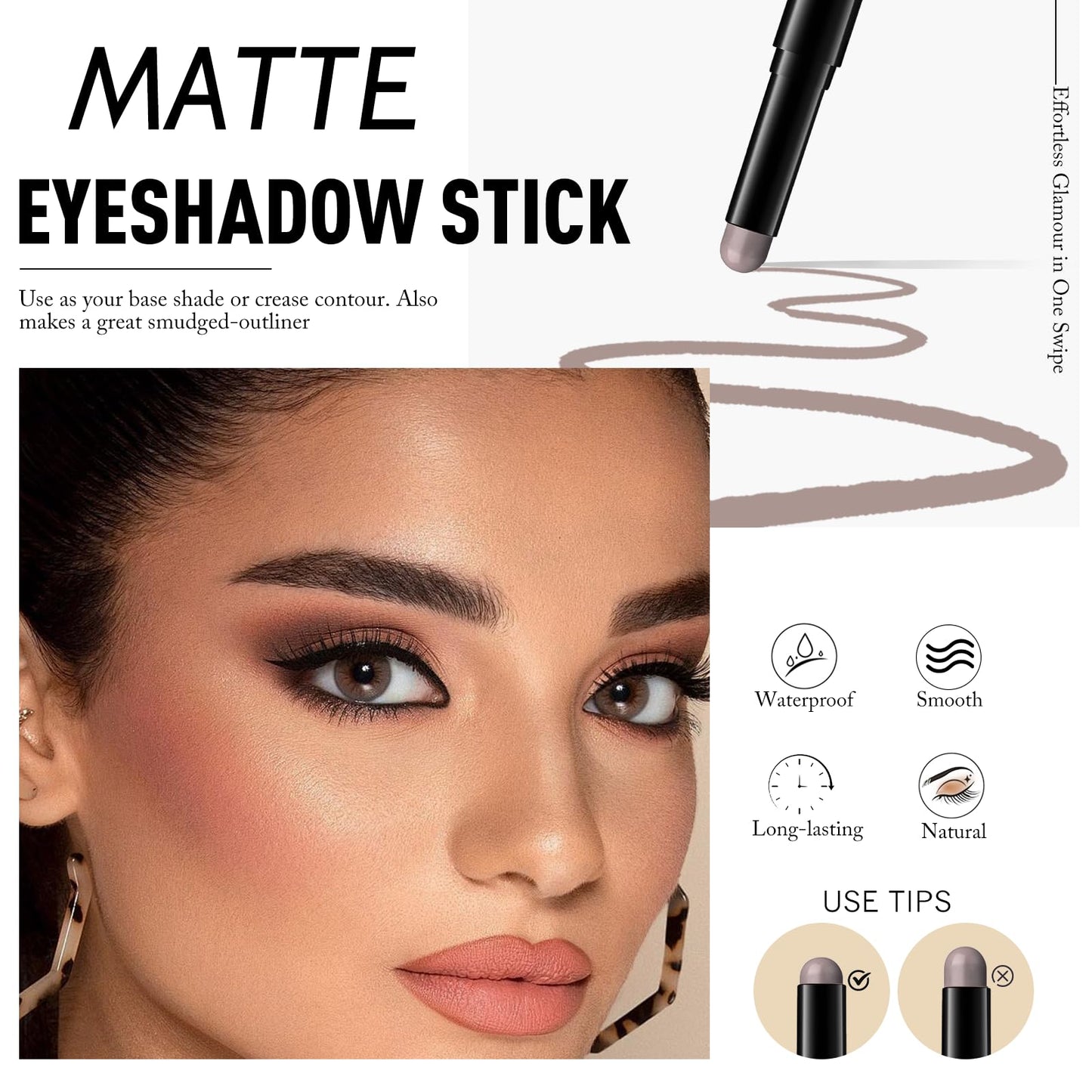 Wugbc Matte Eyeshadow Stick, Gray Cream Eye Shadow Stick Waterproof Neutral Brown Eyeliner Brightener Pencil Crayon Long-Lasting Eye Highlighter Beauty and Personal Care Wugbc