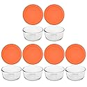 Pyrex (6 7200 2 Cup Glass Dishes & (6) 7200-PC 2 Cup Orange Lids - Made in the USA