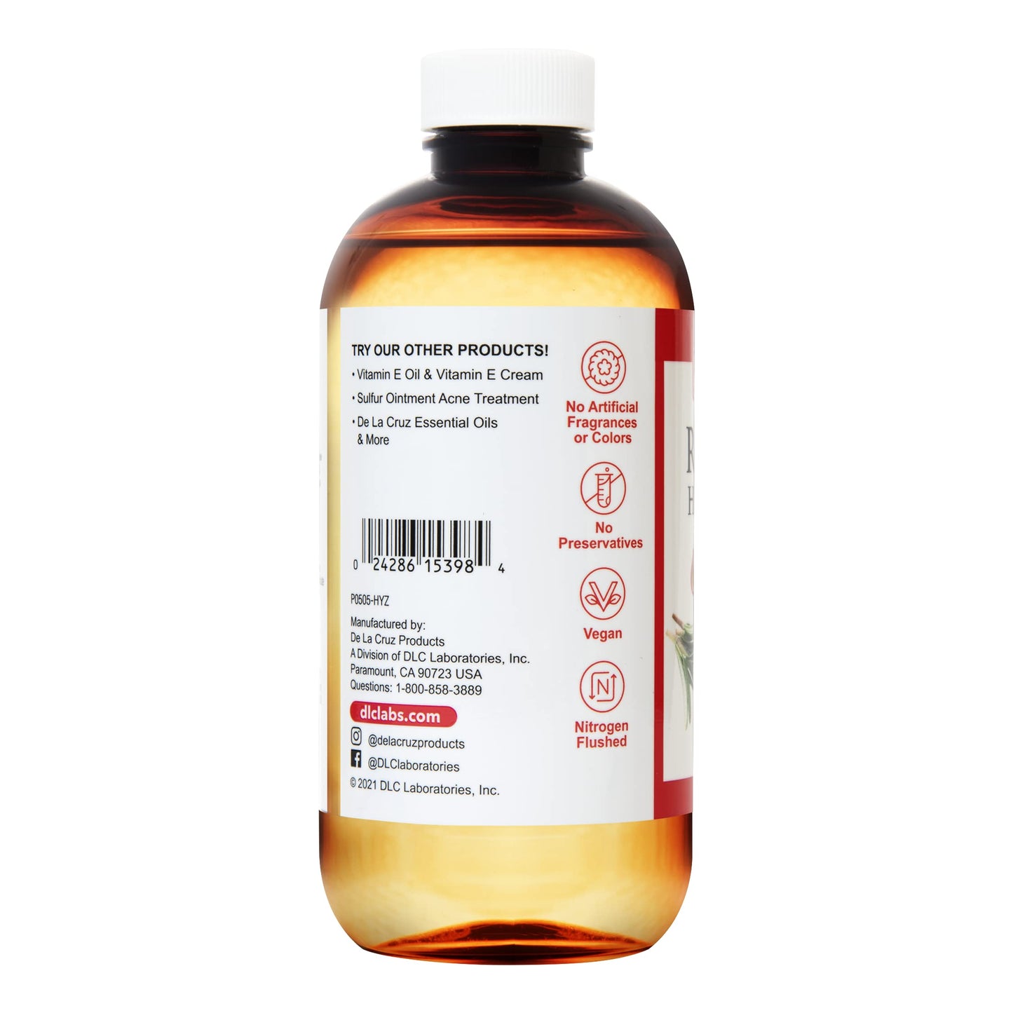 De La Cruz Rosemary Oil Blend Moisturizer with Castor, Avocado and Olive Oil - Topical Use Only 8 FL. OZ. (236 mL)