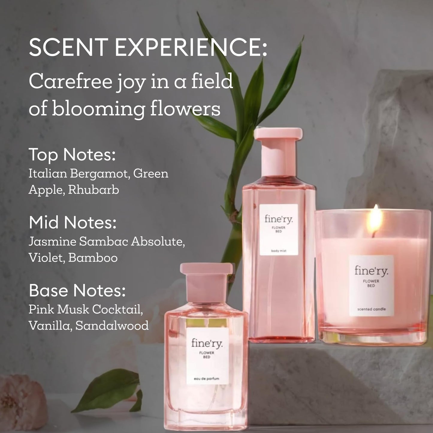 Fine'ry Flower Bed Deluxe Fragrance Gift Set | Eau De Parfum, Candle & Body Mist | Floral & Sweet Notes Of Lush Peony & Green Apple | Luxury Body Beauty & Personal Care Fine'ry