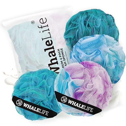 Loofah Sponge Bath Sponge for Women Men 4 Pack (Blue Conbine)