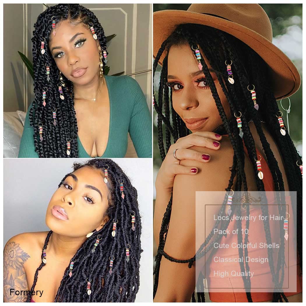 Formery Shells Hair Charms Braids Gold Conch Shell Braid Jewelry Seashell African Loc Dreadlock Accessories for Black Women (10Pcs)