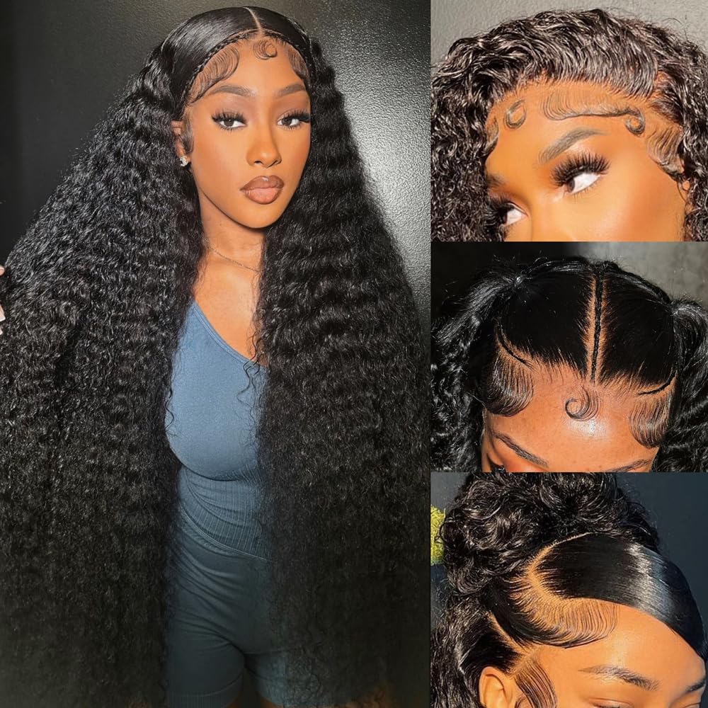 Silinli 200% Density 28 Inch 13x6 Deep Wave Lace Front Wigs Human Hair Curly HD Lace Front Human Hair Wig Pre Plucked 100% Real Human Hair No