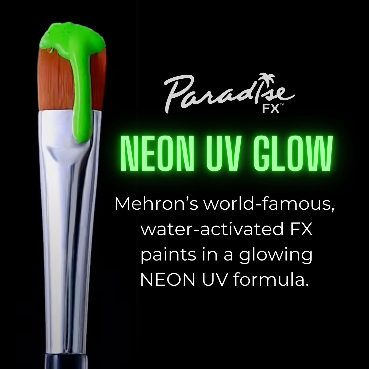 Mehron Paradise FX UV Neon Glow - Martian - Neon Green/Green UV 0.25 oz | Pro Water-Activated Shimmer Paint for Raves, Costumes, SFX, Halloween