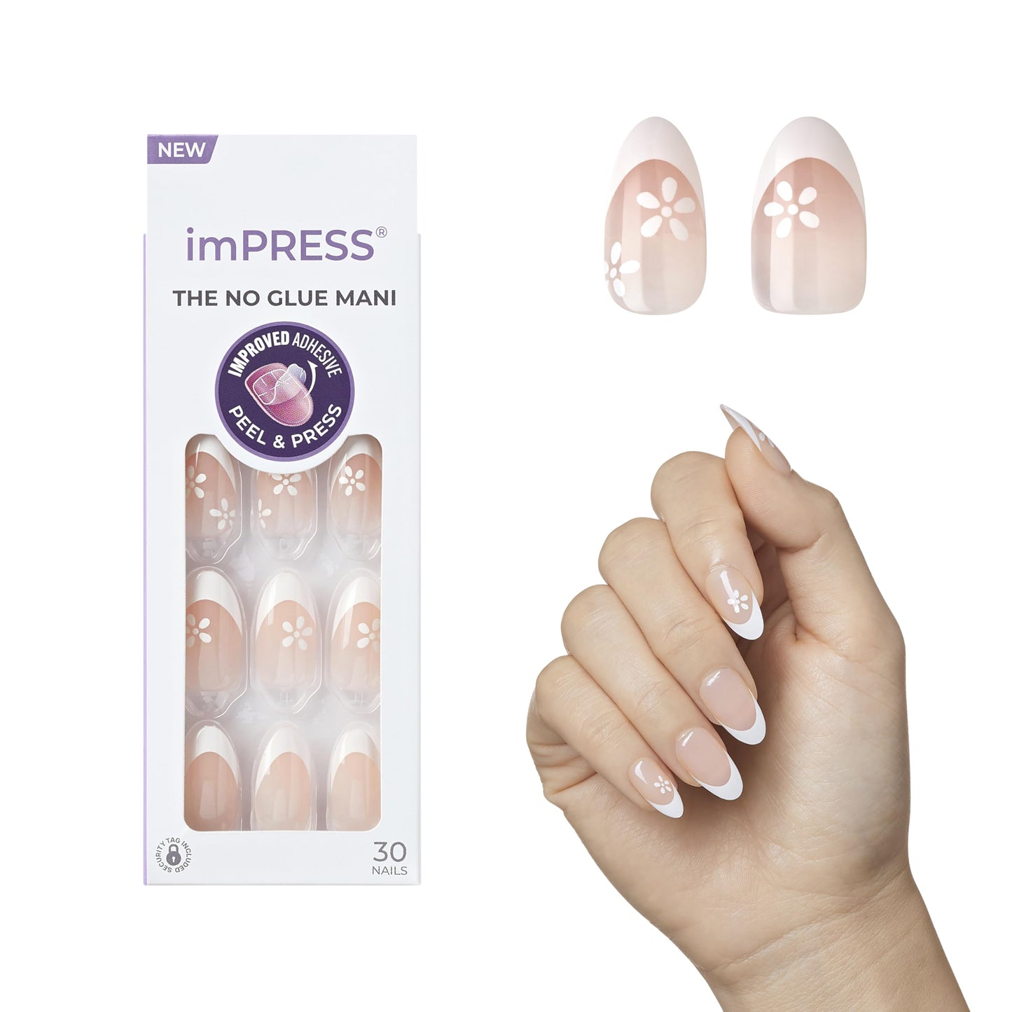 KISS imPRESS No Glue Mani Press On Nails, French, 'Fearless', Light Neutral + White Tip French, Medium, Almond Shape, Includes 30 Nails, Prep Pad Beauty & Personal Care imPRESS