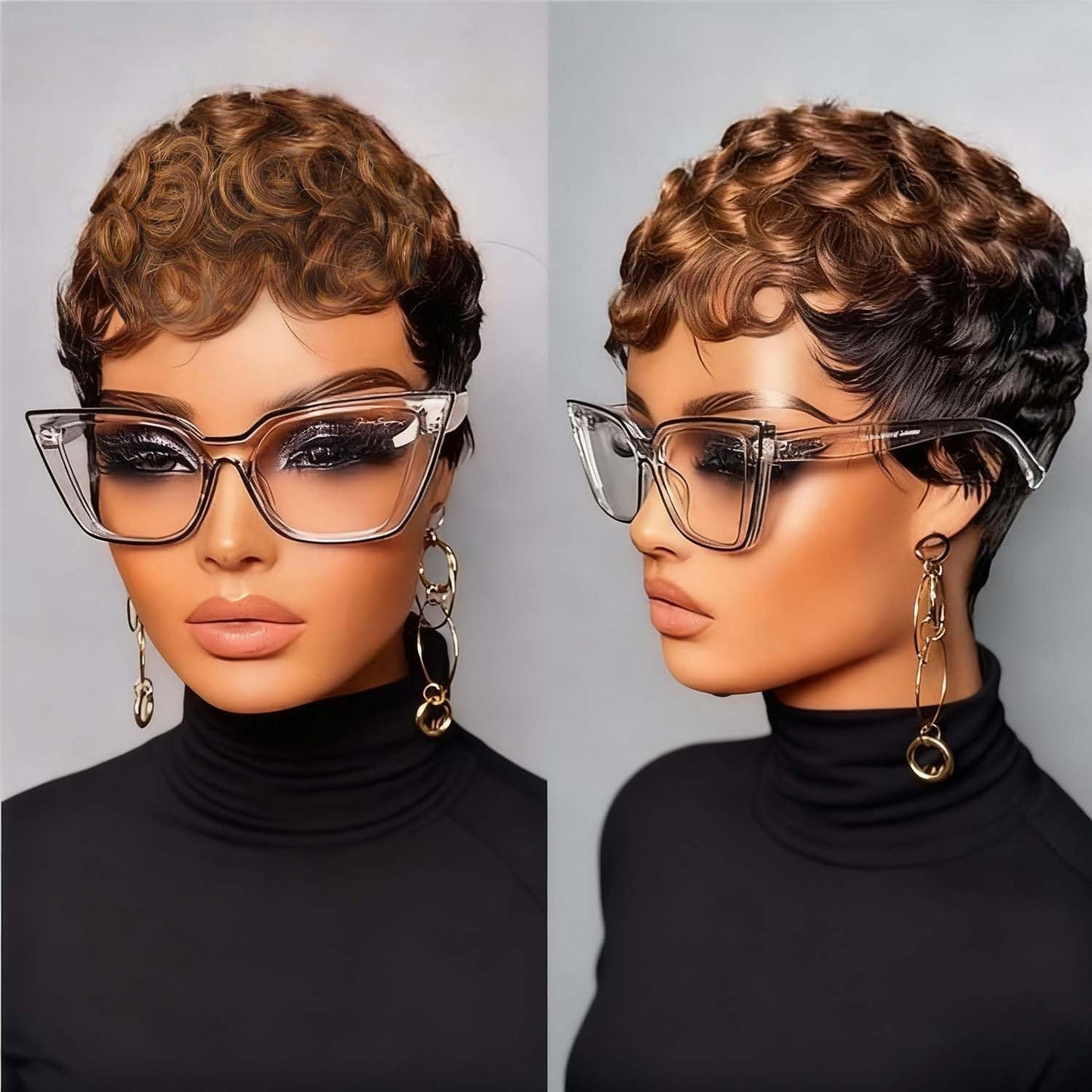 VRZ Short Curly Pixie Cut Wig Human Hair for Black Women Pixie Cut Kinky Curly Bob Glueless Half Wigs 150% Density Natural Black Color 1B# Beauty and Personal Care VRZ