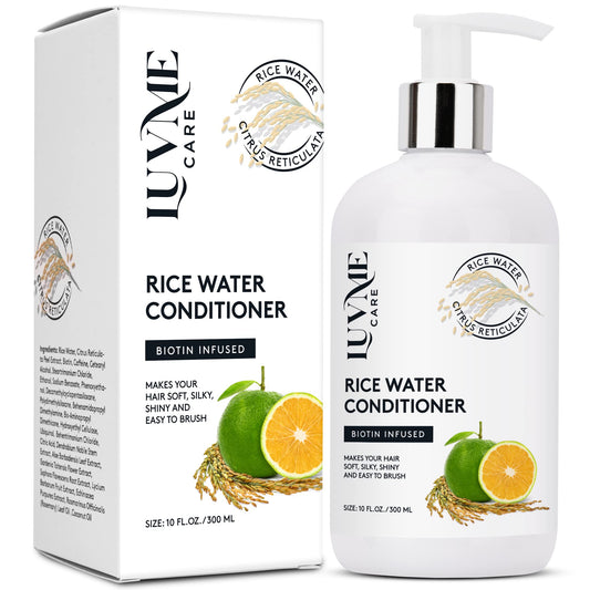 Luv Me Care Rice Water Hair Thickening Conditioner - with Biotin Improve Strength, Volume, and Shine, Deep Conditioning for Dry, Frizzy, or Curly