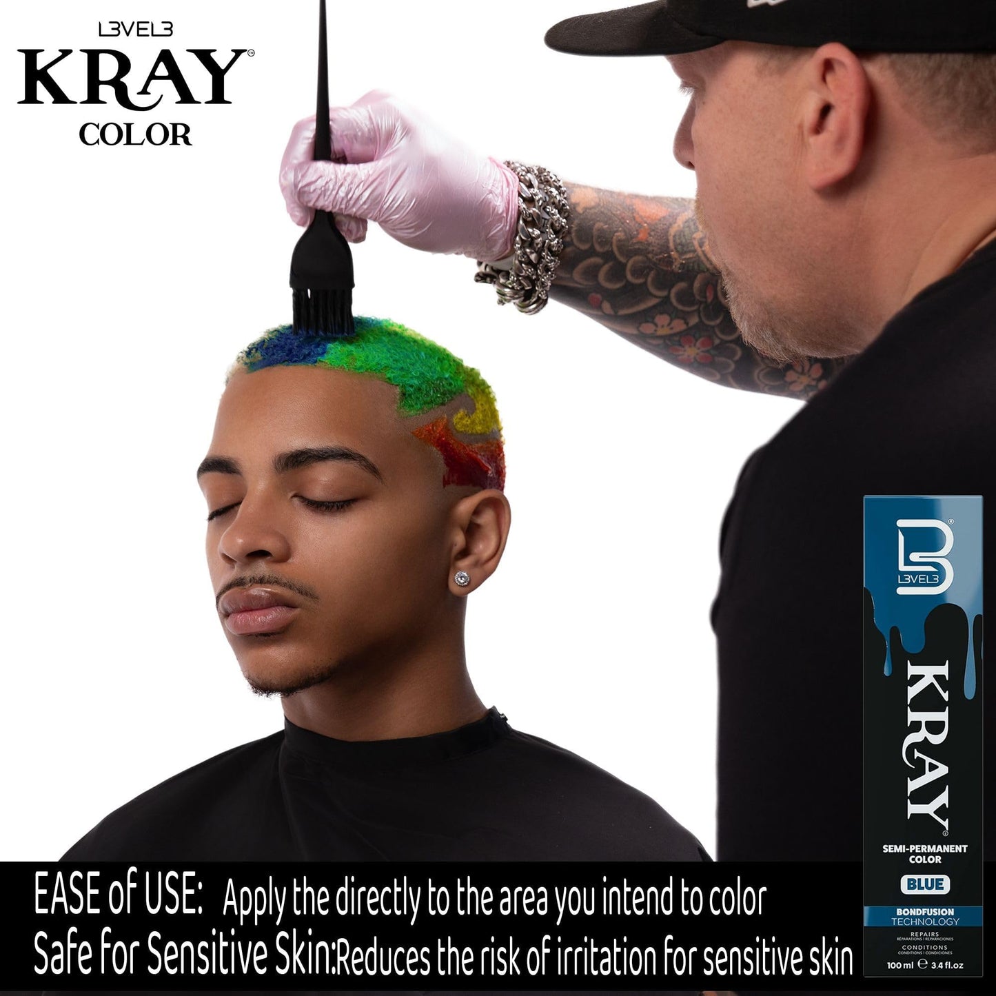 L3 - Level 3 Kray Semi Permanent Hair Color - Semi Permanent Hair Dye with Aloe Vera - Blue