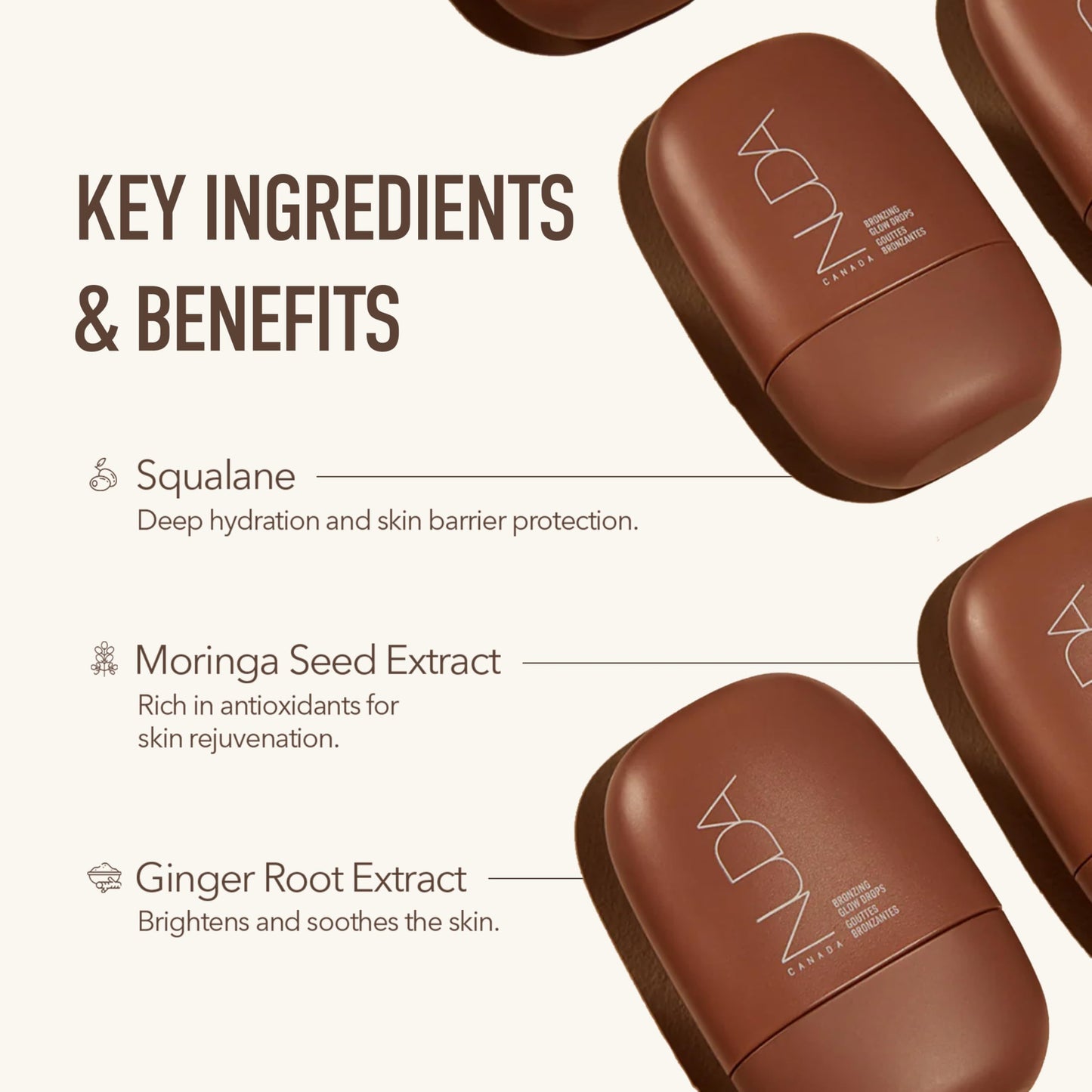Nuda GlowDrops | Squalene, Ginger, Lavender, & Moringa-Infused Glow Bronzing Drops for Face | Lightweight, Buildable, & Blendable Liquid Bronzer