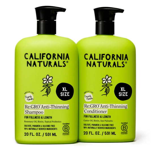 California Naturals Re:GRO Anti-Thinning Shampoo & Conditioner Set, Biotin, Caffeine & Rosemary Oil, Hair Loss & Thinning Support for Women and Men