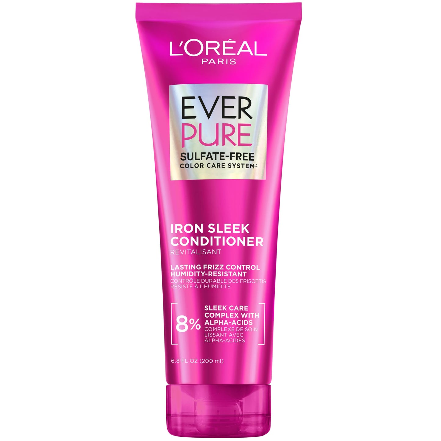 L'Oreal Paris Sulfate Free Iron Sleek Smoothing Conditioner, Frizz Control and Humidity-Resistant Formula with Alpha-Acids for Frizzy Hair, EverPure