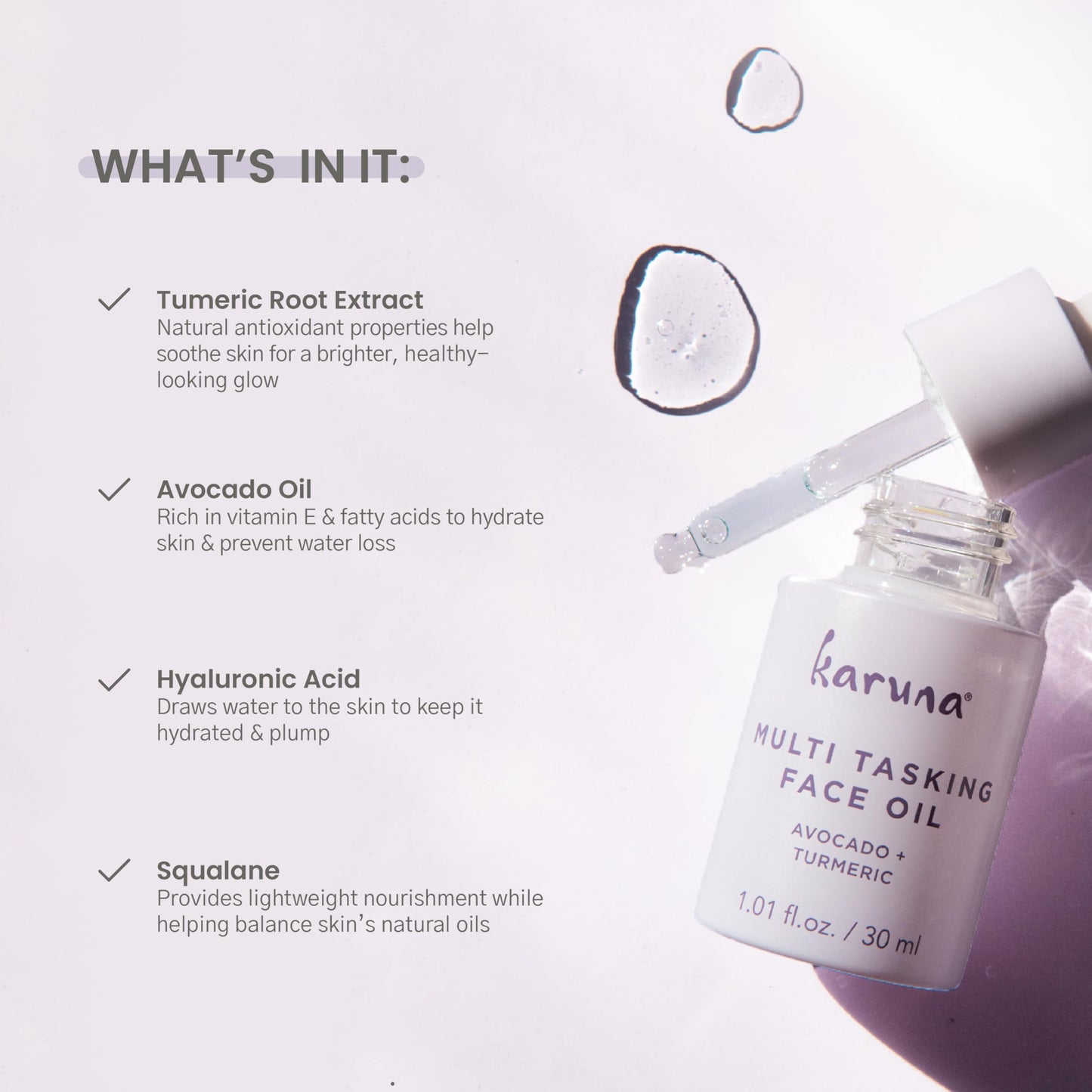 Karuna Skin - Multi Tasking Face Oil, Moisturizing & Hydrating Facial Oil for Women & Men, Radiance-Boosting Alternative to a Face Serum, 30 ml