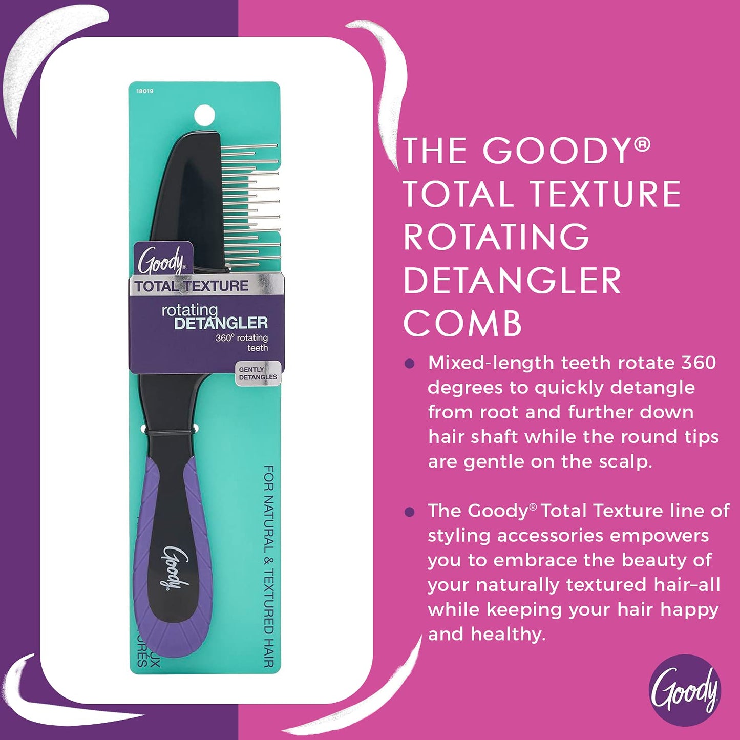 Goody Total Texture Rotating Detangler Brush - Glides Through All Textures, Coils and Curls While Being Gentle on Scalp - Wet or Dry Hair - Hair