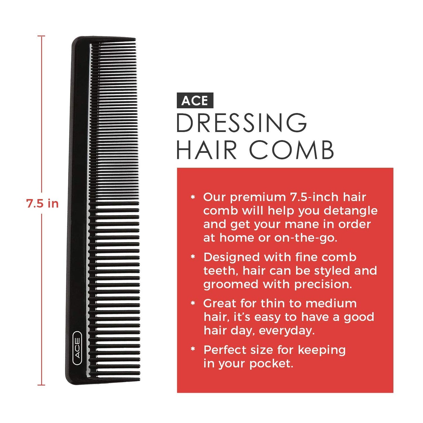 GOODY Hair Ace Dressing Hair Comb, 7.5 Inch, Black, 1 Count Beauty and Personal Care Ace Classic