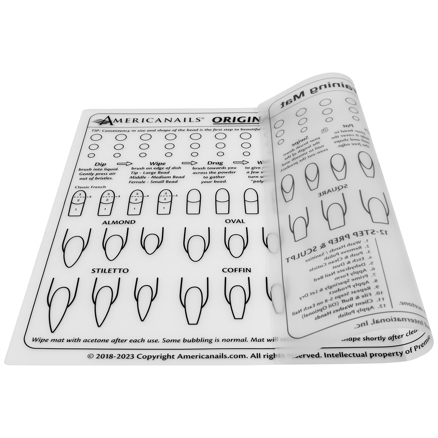 Americanails Acrylic Nail Training Mat - Silicone Trainer Sheet for Application Practice, Flexible Roll Up Pad Template for Acrylic Fingernails, Learn
