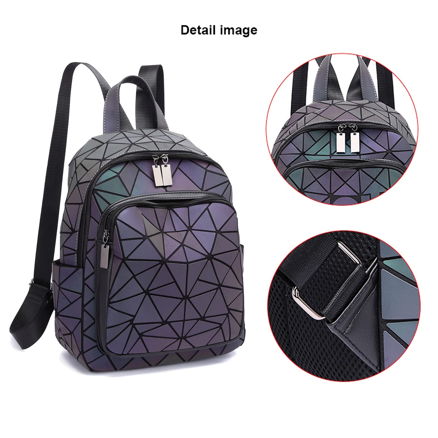 SIYUE Luminous Geometric Backpacks Women Purses and Handbags Holographic Reflective Bags Iridescent Backpack A1