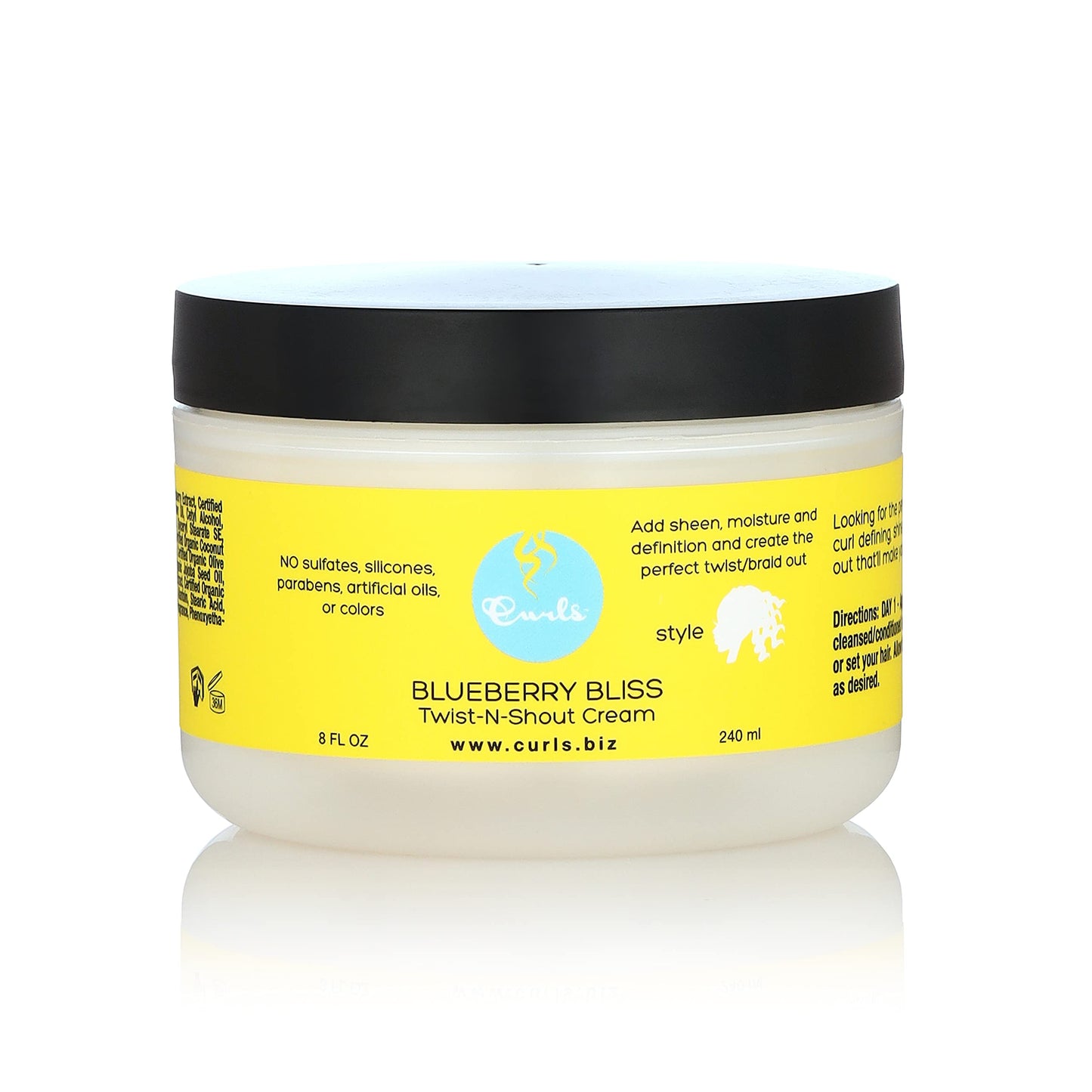 Curls Blueberry Bliss Twist-N-Shout Cream - 8 oz, for the Perfect Twist Outs and Braid Outs, for All Natural Types, Adds Sheen, Moisture,