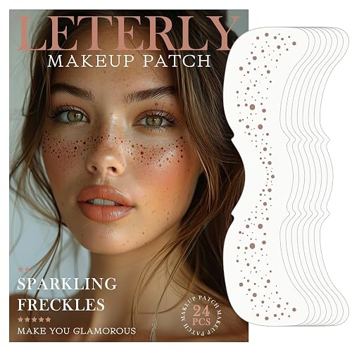 Leterly 24 Pcs Glitter Freckles Face Tattoo,Brown Face Glitter Makeup Patches Cute Sparkle Freckles Patches Waterproof Makeup Speckles for Face