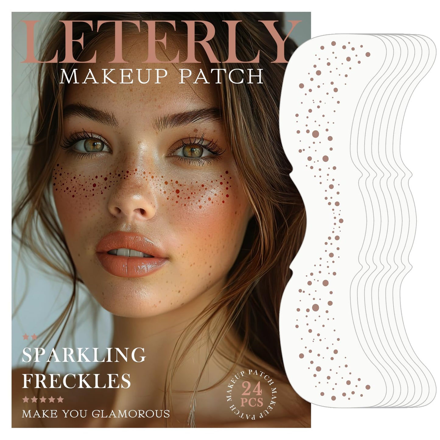 Leterly 24 Pcs Glitter Freckles Face Tattoo,Brown Face Glitter Makeup Patches Cute Sparkle Freckles Patches Waterproof Makeup Speckles for Face