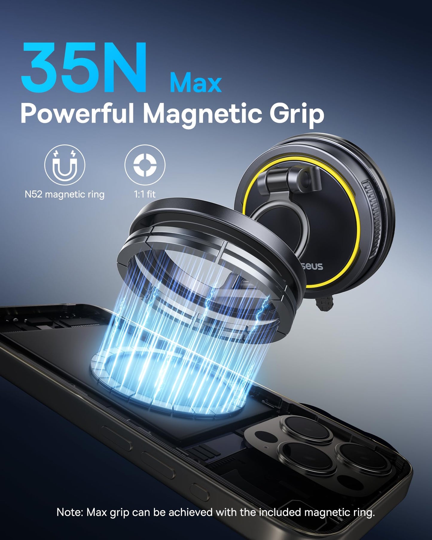 Baseus for Magsafe Car Mount, Vacuum 119LBS Magnetic Suction Cup Phone Holder for Car, 720° Adjustable Foldable Cell Phone Holder with Reusable…