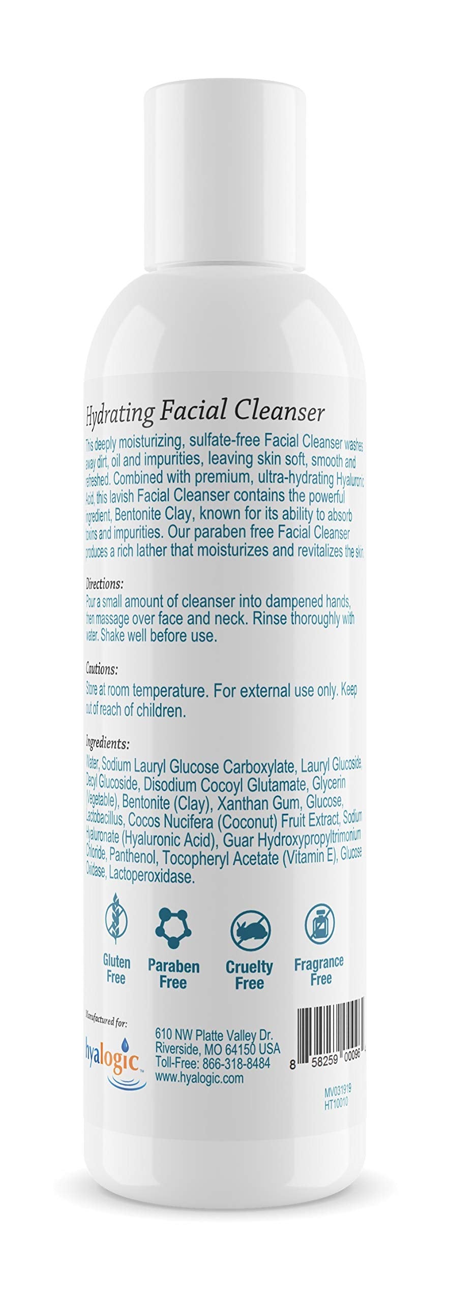 Hyalogic HA Face Wash, Hyaluronic Acid Facial Cleanser - Moisturizing, Paraben-Free Daily Face Scrub with Bentonite Clay - Get Youthful, Glowing Skin