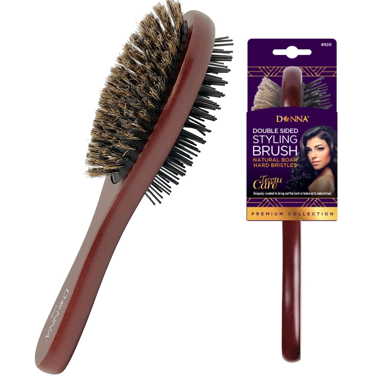 Donna Double Sided Styling Brush for Women - 100% Boar Bristles, Cushioned Wooden Detangling Brush for Wet Hair