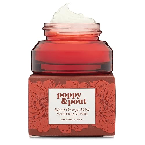 Poppy & Pout Blood Orange Mint Overnight Lip Mask - Moisturizing Natural Lip Treatment with Shea Butter & Beeswax - Cruelty Free, Recyclable Glass Jar
