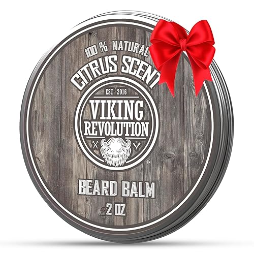 Viking Revolution BEST DEAL Beard Balm with Argan Oil & Mango Butter - Styles, Strengthens & Softens Beards & Mustaches - Citrus Scent Leave