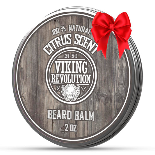 Viking Revolution BEST DEAL Beard Balm with Argan Oil & Mango Butter - Styles, Strengthens & Softens Beards & Mustaches - Citrus Scent Leave