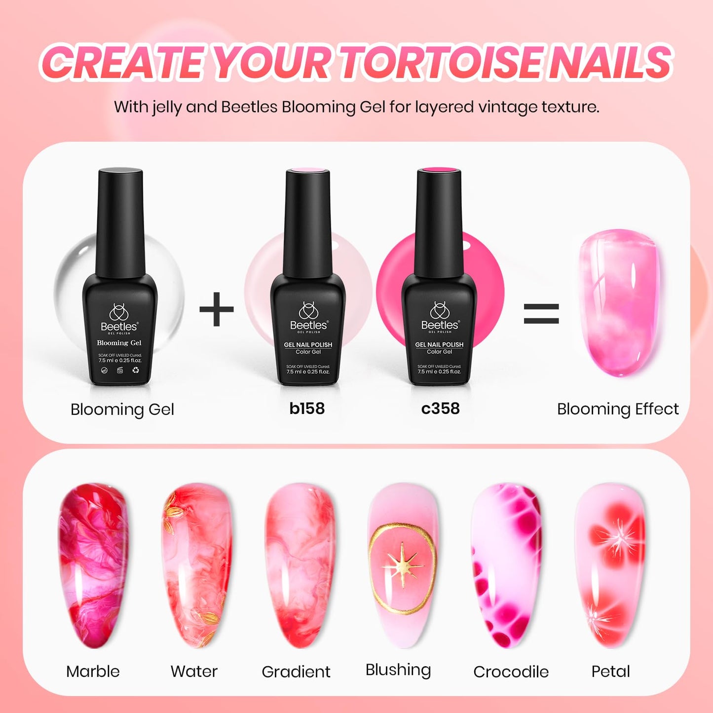 Beetles Blooming Gel Nail Polish Set, 6 Colors Red Pink Wine Jelly Gel Polish Kit, Cupid’s Crush Soak Off UV Gel for Aura Ombre Marble Nail Art DIY Beauty and Personal Care beetles Gel Polish