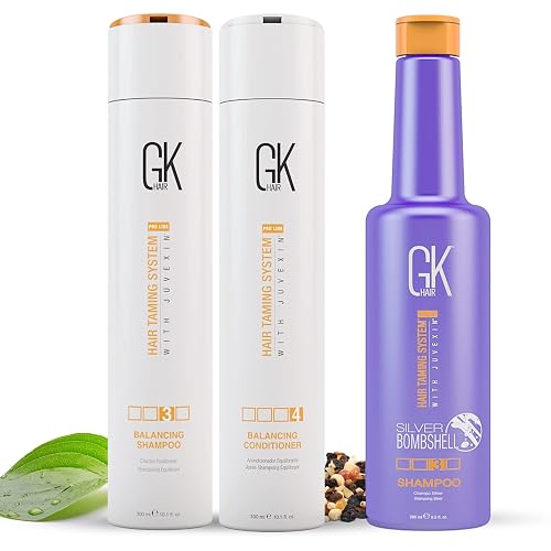 GK HAIR Balancing Shampoo and Conditioner Duo (300ml) Set with Silver Bombshell Shampoo (280ml) - Hair Care Kit for Blonde Toning, Hydration