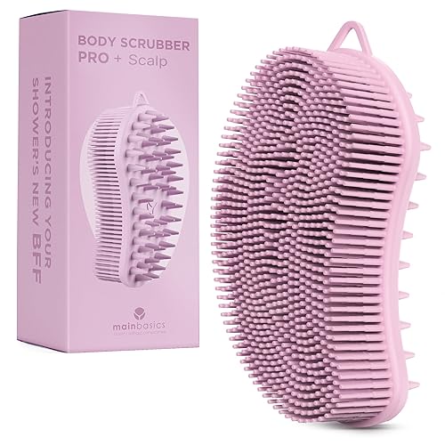 MainBasics Silicone Body Scrubber Dual-Sided Shower Loofah and Scalp Scrubber (Pink, Scalp)