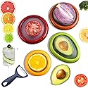Zyphora 5-Piece Avocado Saver and Tomato Holder Set - 4 Reusable Silicone Food Storage Containers + 1 Fruit Peeler, Stretch Pods for Fruit & Veggie…