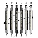 SUMEITANG 6 Pcs Double-headed Eyeliner Stamps Set Black Liquid Eye Liner Pen With Star,Moon,Heart,Flower,Smiley,Triangle Stamp Stencils Shapes
