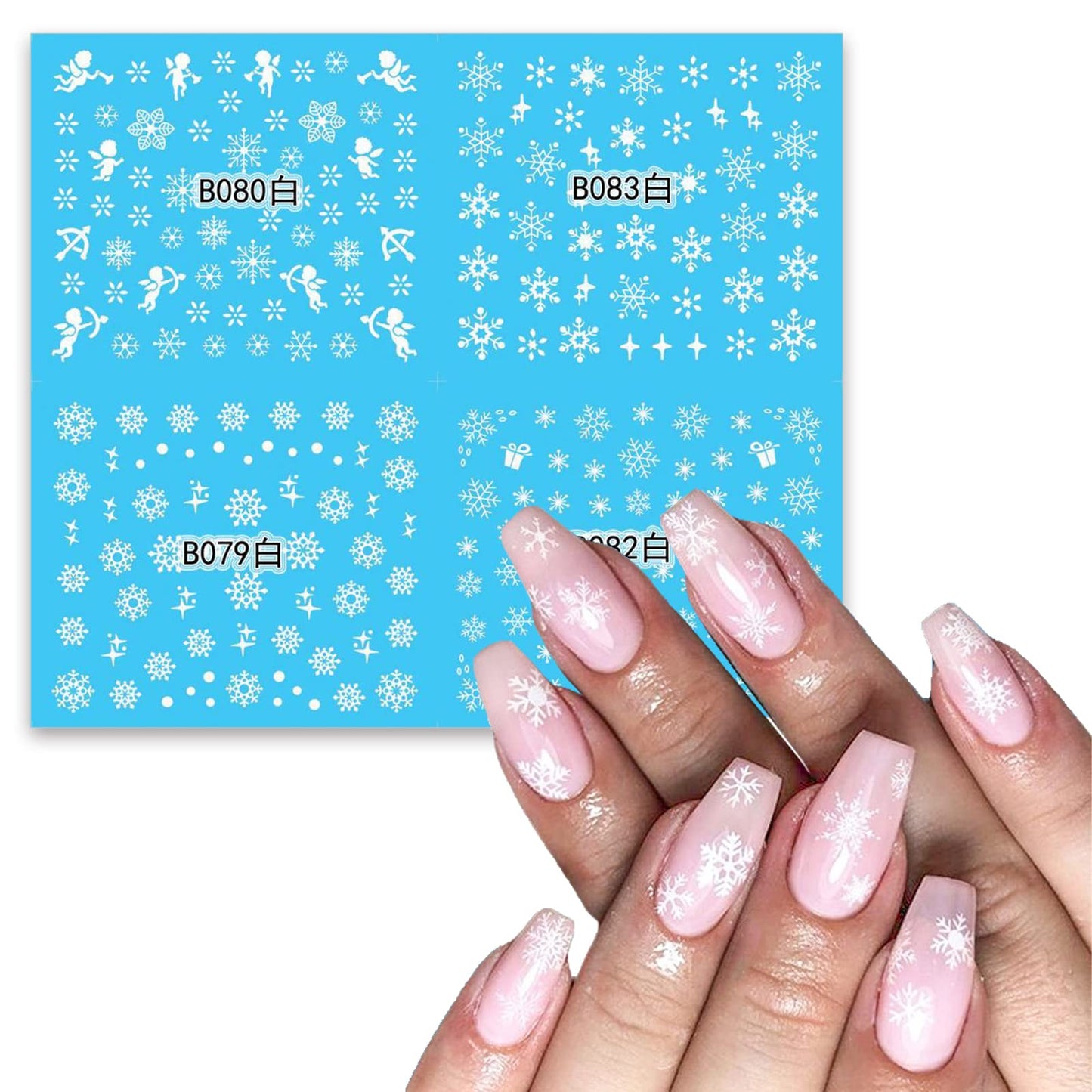 24 Sheets Christmas Nail Stickers Snowflake Nail Art Water Decals Transfer Nail Supplies Snowflake Angel Bell Elk Design Nail Tattoo Stickers