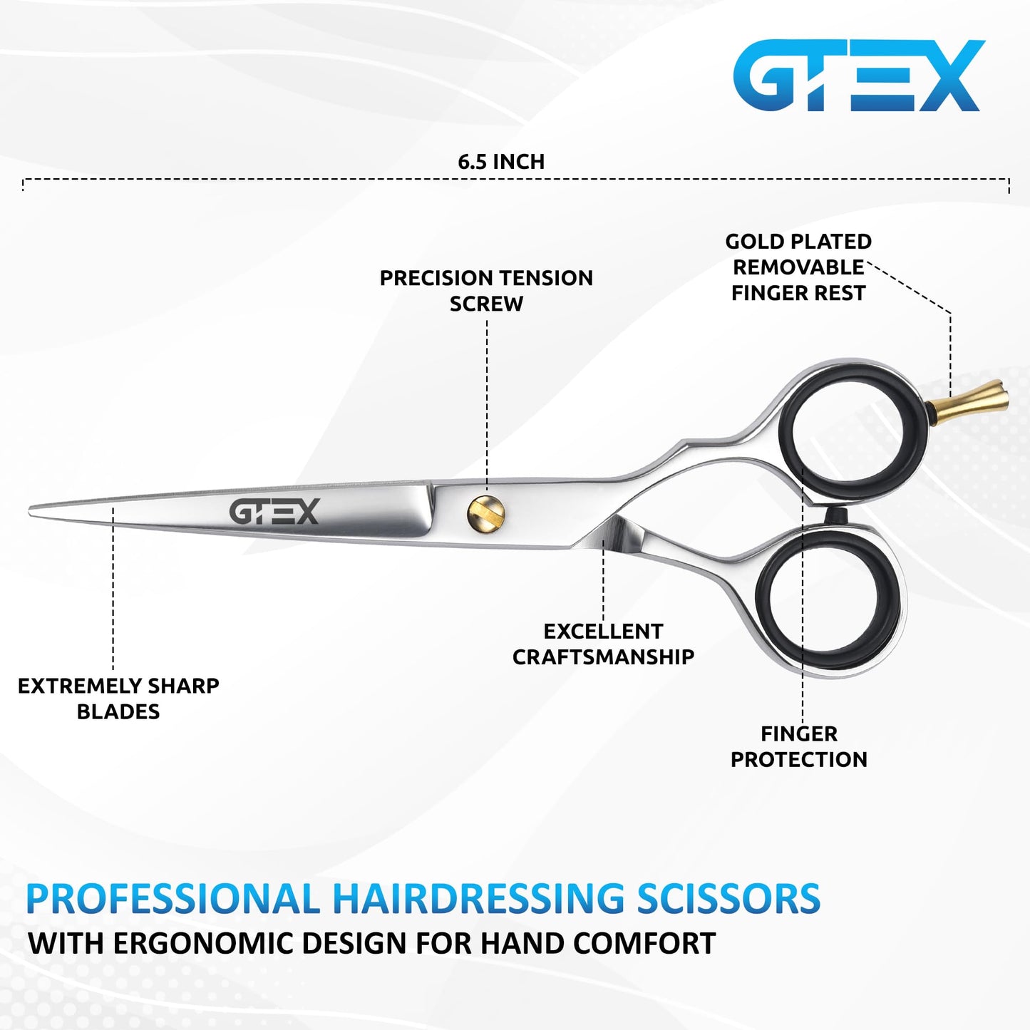 GTEX Hair Scissors, 6.5 inch Professional Hair Cutting Scissors for Women Men Adults - Barber Scissors Hair Shears - Super Sharp Haircut Scissors Beauty and Personal Care GTEX