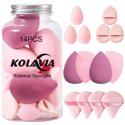 14PCS Makeup Sponge Set, Beauty Blender Sponge for Foundation Blending with 3PCS Mini Makeup Sponges & 4PCS Triangle Powder Puff, Soft Make Up Sponges Beauty and Personal Care Kolavia Default Title