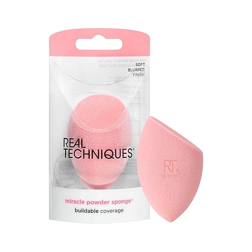 Real Techniques Miracle Powder Sponge, Makeup Blending Sponge For Powder Products, Set Makeup For Natural Finish & Cloud Skin, Buildable Coverage