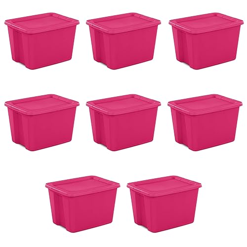 CNEIESD 18 Gallon Storage Tote with Lid, Fuchsia Bloom, Stackable Container with Handles, Set of 8