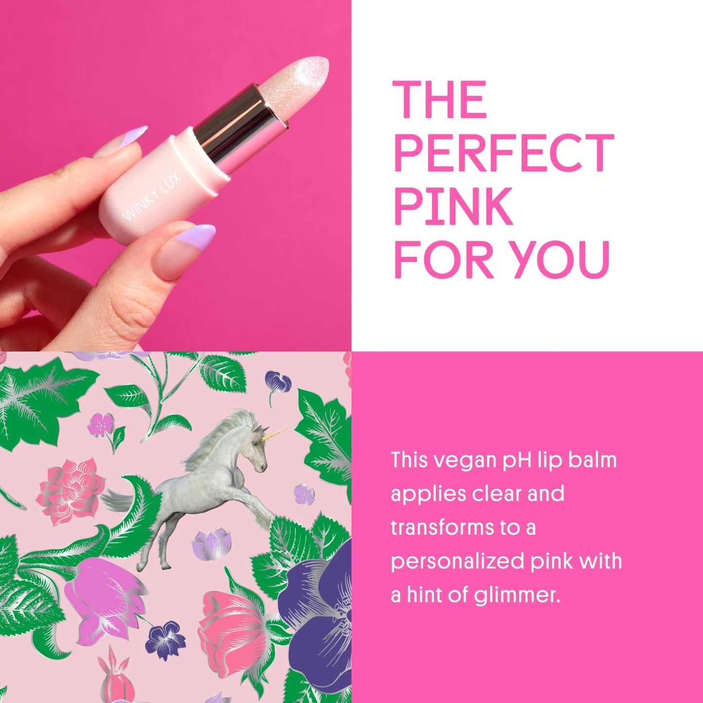 Winky Lux Unicorn Glimmer Balm -Hydrating ph Lip Balm, Natural Pink Tint with pH Color Changing, Moisturize & Soften Lips While Leaving Sheer Pink